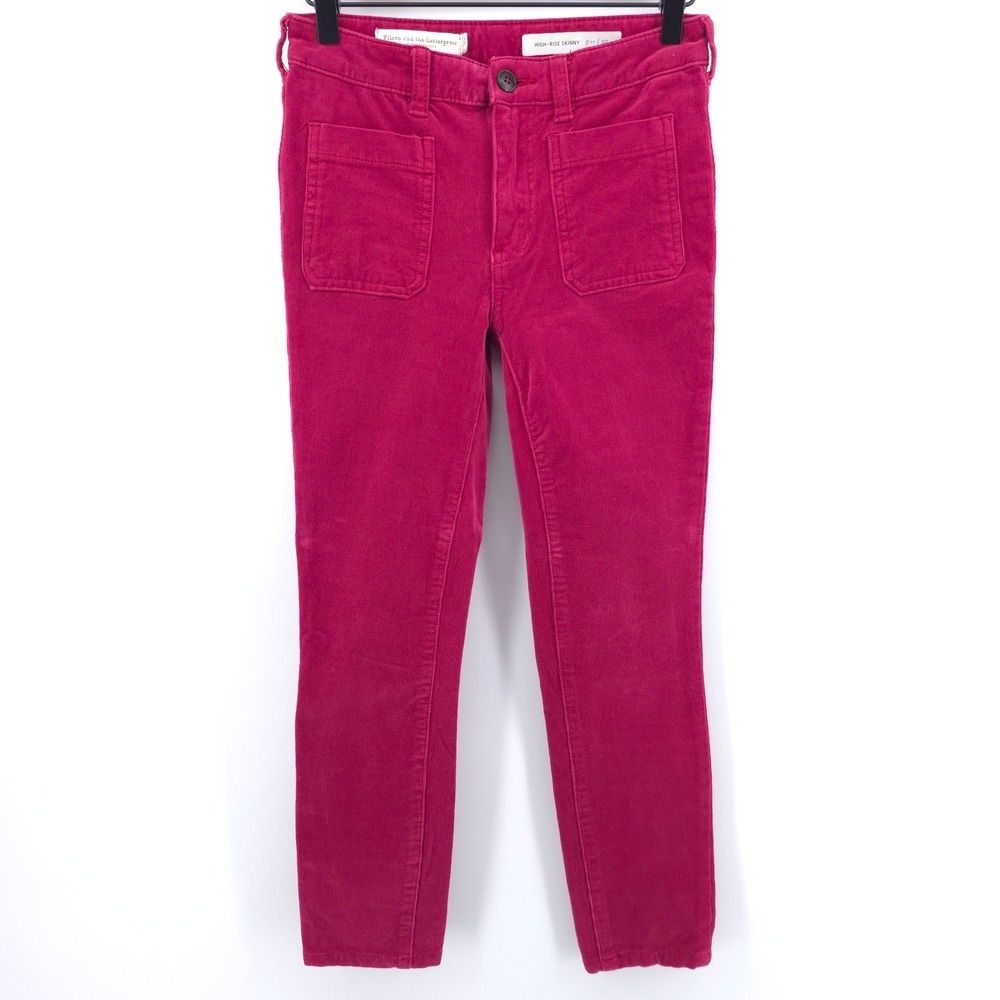 Pilcro Women Pants High-Rise Skinny 25 Magenta Pink Corduroy Patch Pocket